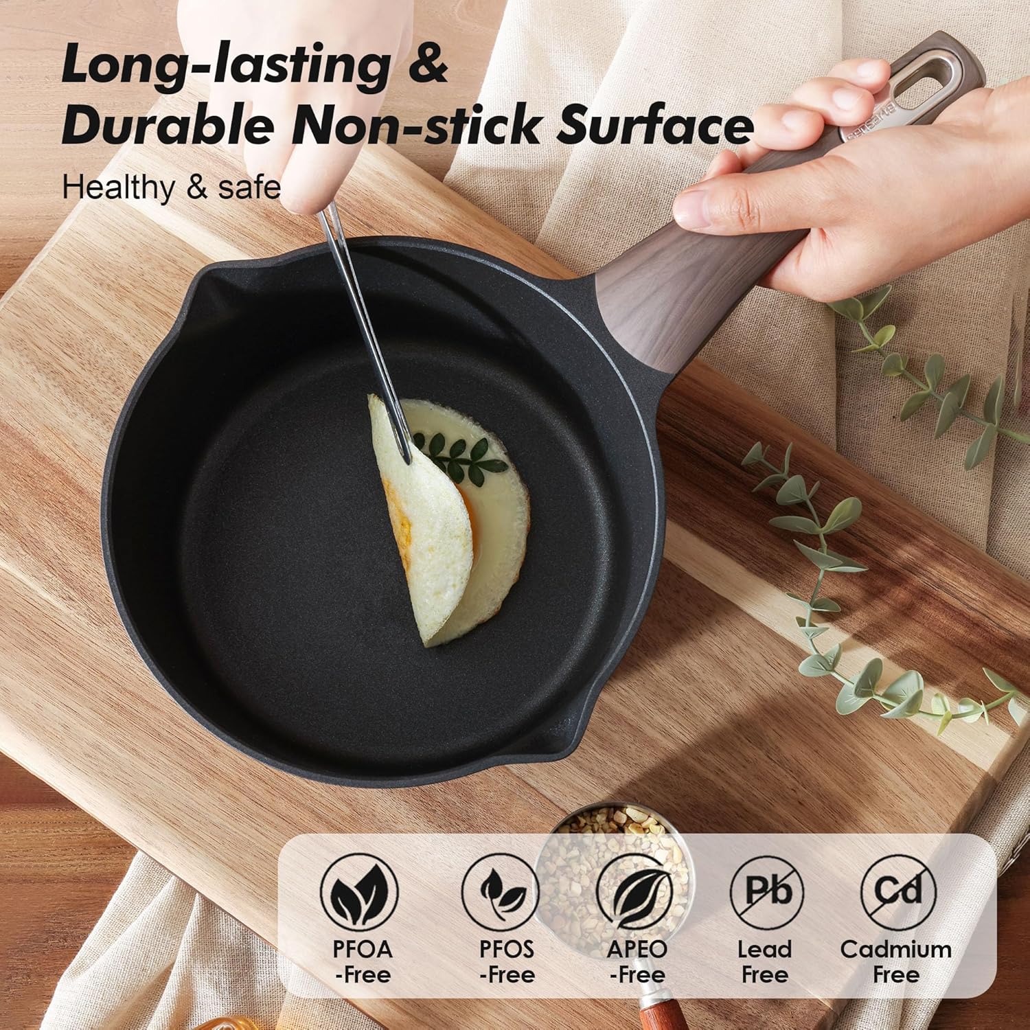 SENSARTE Nonstick Saucepan Set - 2.0 & 3.0 Quart Cooking Pots with Lid & Pour Spout | PFOA Free, Easy to Clean