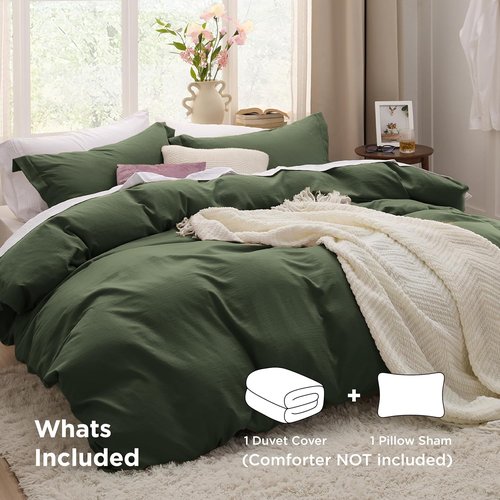 Bedsure Olive Green Duvet Cover Set - Extra Soft Prewashed Polyester Twin/Twin XL Bedding, 2 Pieces