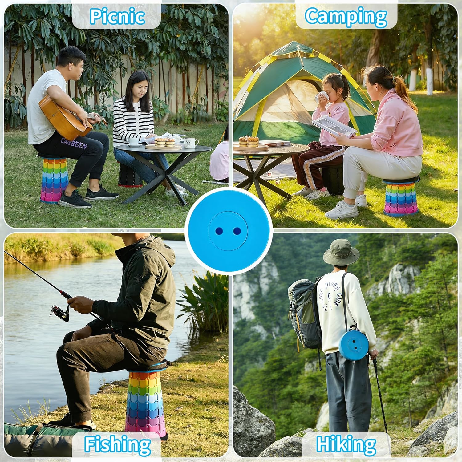 VECELO Telescoping Folding Stool - Portable Collapsible Design | 400lbs Capacity, Rainbow Blue
