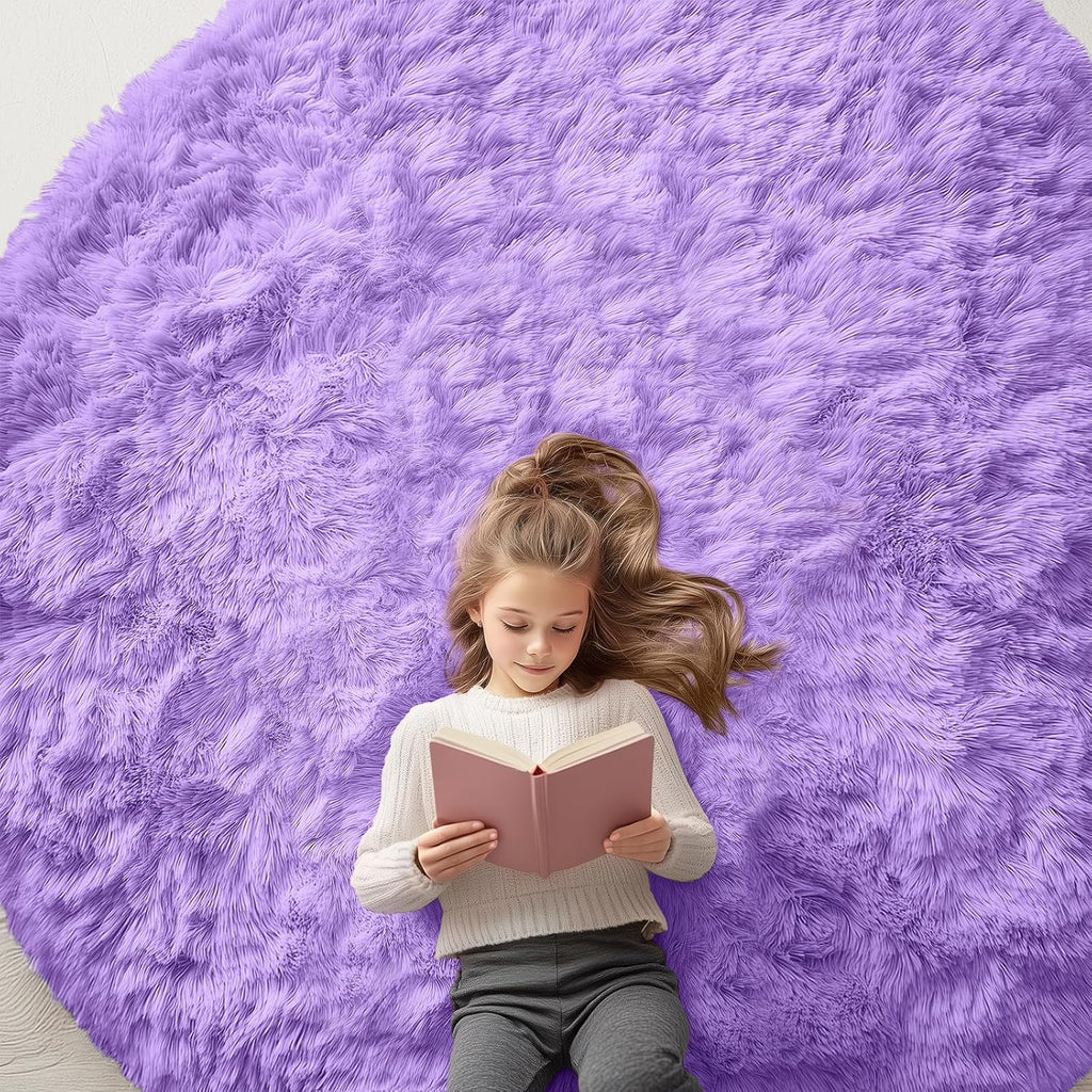 OLANLY Purple Round Area Rug - Soft, Fluffy, Machine Washable 7 ft Circle Carpet for Bedrooms & Nurseries