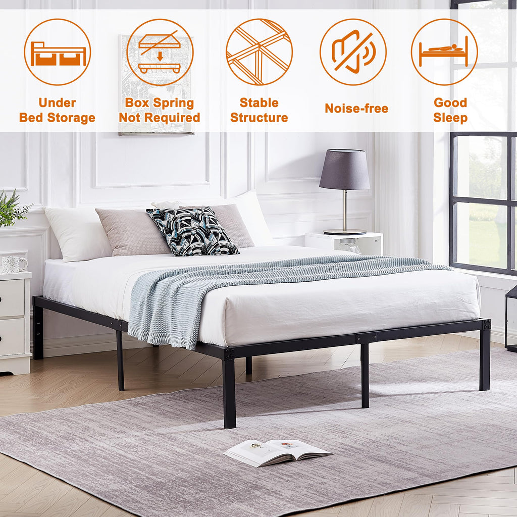 VECELO 16" Full Size Metal Platform Bed Frame,Heavy Duty Steel Slat/Easy Assembly Mattress Foundation/No Box Spring Needed