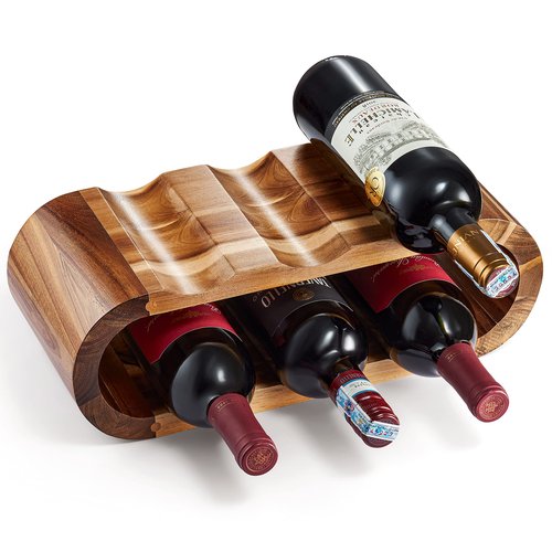 BLUEWEST Wooden Wine Racks Countertop – 6 Bottle Freestanding Wine Holder Stand – Acacia Wood Display Organizer – No Assembly Required – Ideal for Home Décor & Wine Gifts