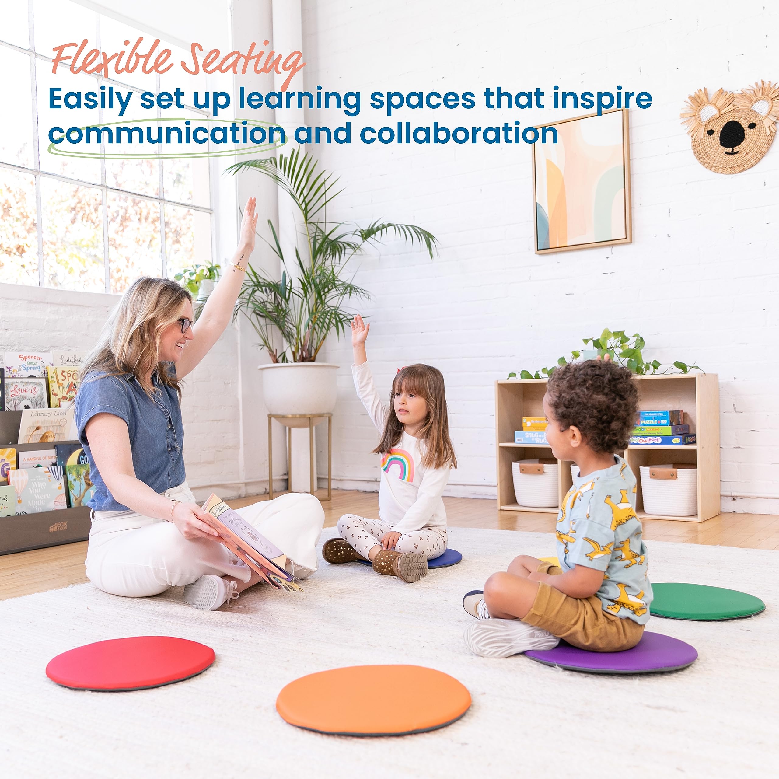 ECR4Kids SoftZone Colorful Round Floor Pad Seating Set, Classroom Furniture, Assorted, 6-Piece