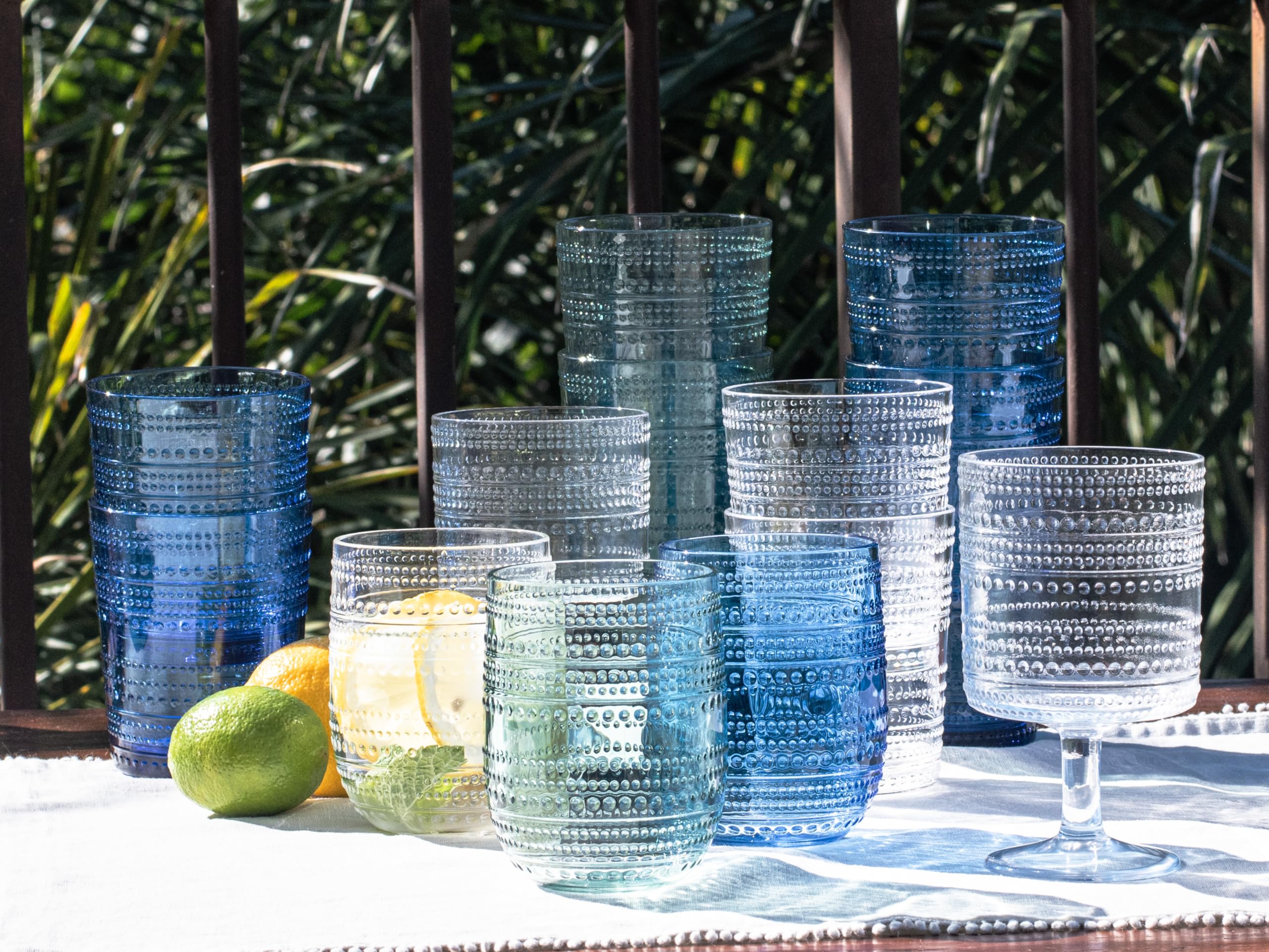 Abode Homewares Beaded 16 oz Durable Acrylic Jumbo Drinking Glasses, Shatter-Resistant and Dishwasher-Safe Indoor/Outdoor Drinkware for Water, Iced Tea, Juice, and Cocktails - Sea Green - Set of 6
