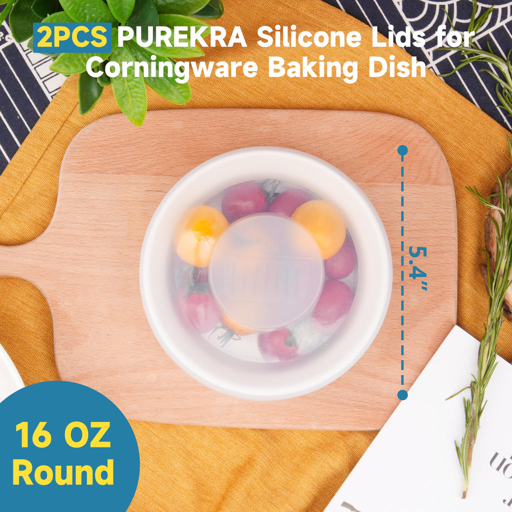 Purekra Silicone Lids for CorningWare 16 Ounce Round Dish, 2 Pack Reusable Covers for CorningWare F-16-PC French White Baking Dish (Dishes not Included) Dishwasher & Microwave & Freezer Safe