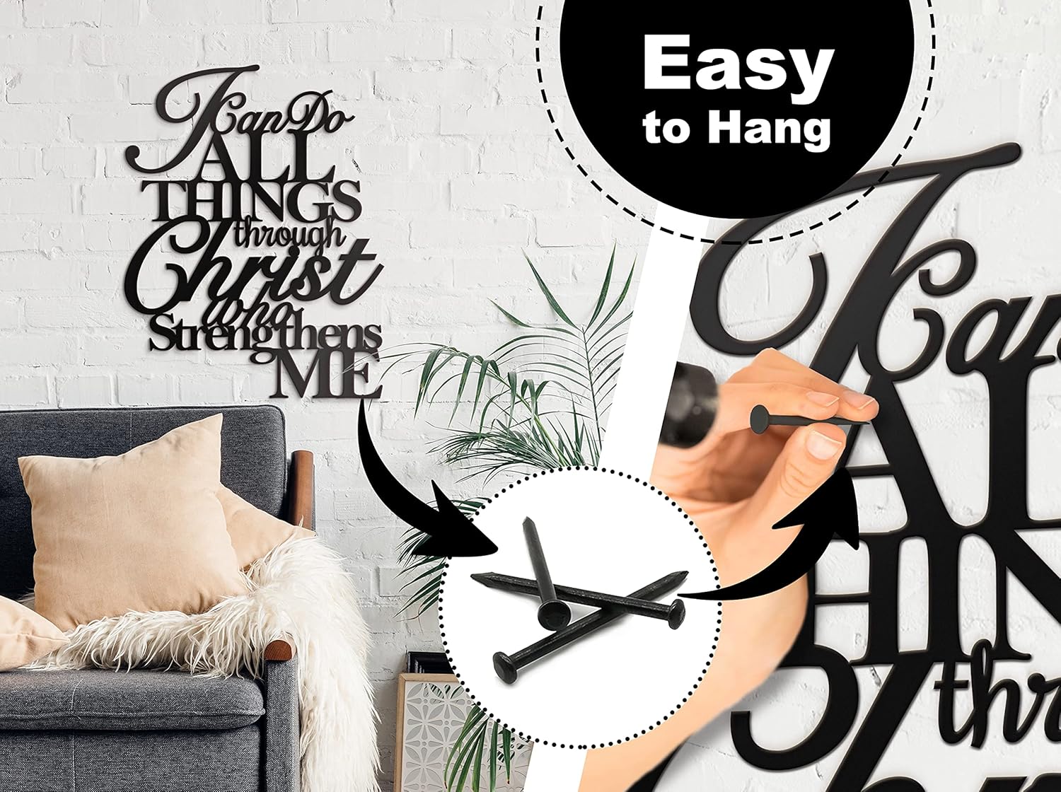 Metal Wall Art by I Can Do All Things - Philippians 4:13 Christian Decor | 17” x 13” Scripture Design