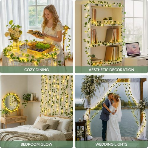 HEYFUNi Faux Pothos String Lights - 23 Ft with 73 LED Warm White Leaf Lights for Bedroom & Wedding Decor