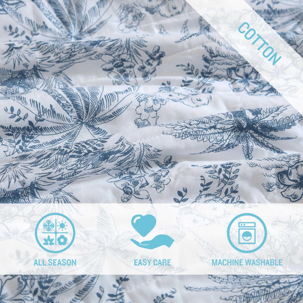 Tommy Bahama - Twin Quilt Set, Reversible Cotton Bedding with Matching Sham, Pre-Washed for Added Softness, Dorm Essentials (Pen and Ink Palm Navy Blue)