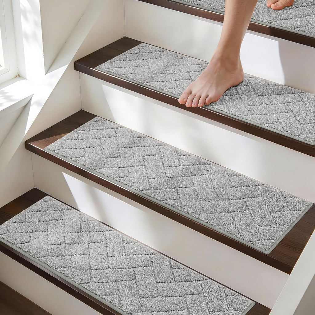 BEQHAUSE Non-Slip Carpet Stair Treads - Soft Indoor Stair Runners, 9" x 28", Grey, 15pcs