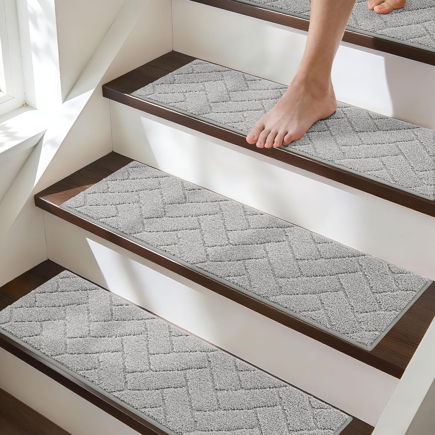 BEQHAUSE Non-Slip Carpet Stair Treads - Soft Indoor Stair Runners, 9" x 28", Grey, 15pcs