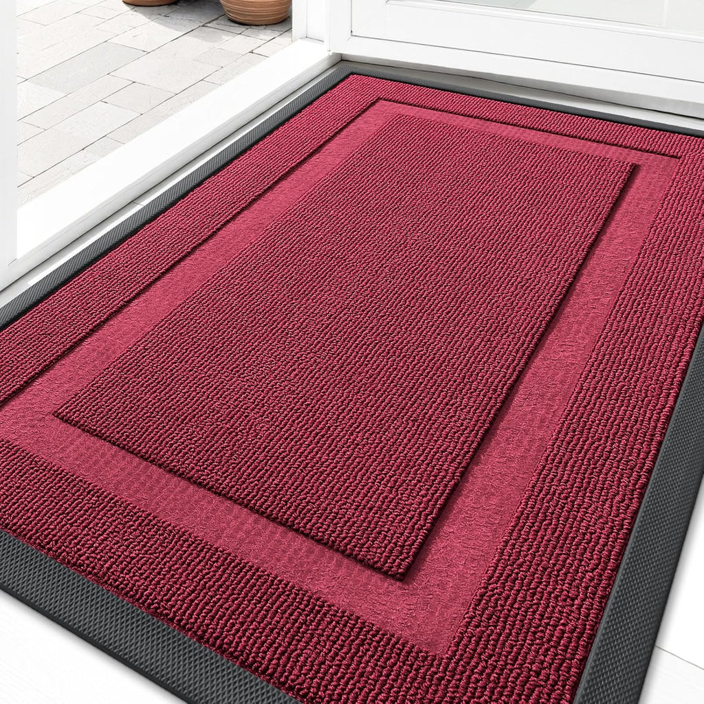 OLANLY Waterproof Front Door Mat - All-Season Indoor/Outdoor Doormat | Sturdy Natural Rubber, Burgundy 29.5x17