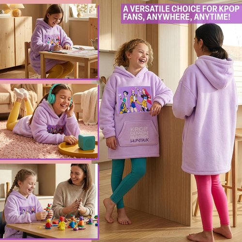Huntrix KPop Demon Hunters Fleece Wearable Blanket Hoodie - Officially Licensed for Girls 6-14 Years