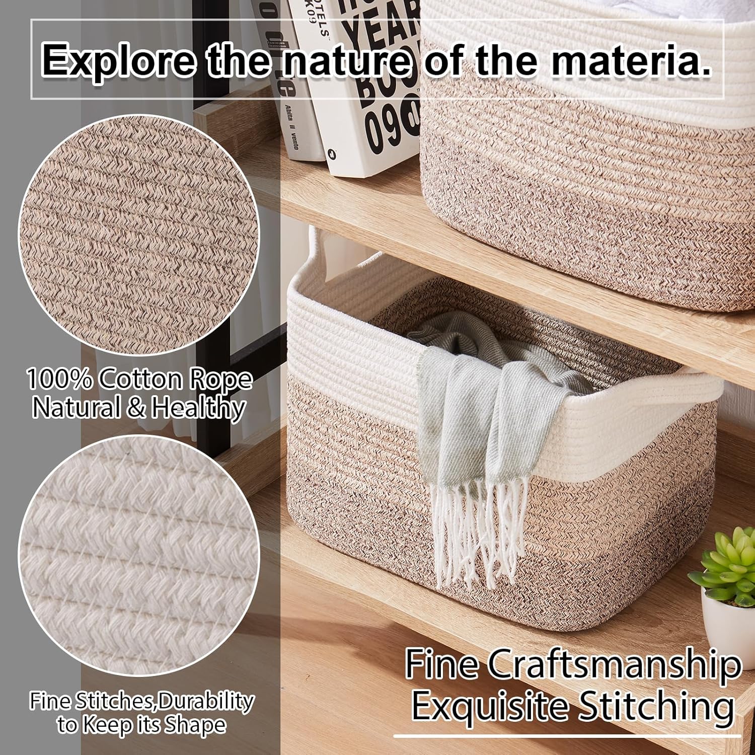OIAHOMY Woven Storage Baskets - Cotton Rope Baskets for Toys & Towels | Pack of 3, Gradient Yellow