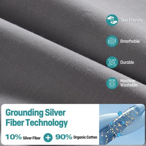 Grounding Fitted Sheets Full Size, Grounding Sheets Full with 10% Silver Fiber, 15'' Deep Pocket Grounded Fitted Bed Sheets for Better Sleep & Wellness, 54"x75"x15", Gray