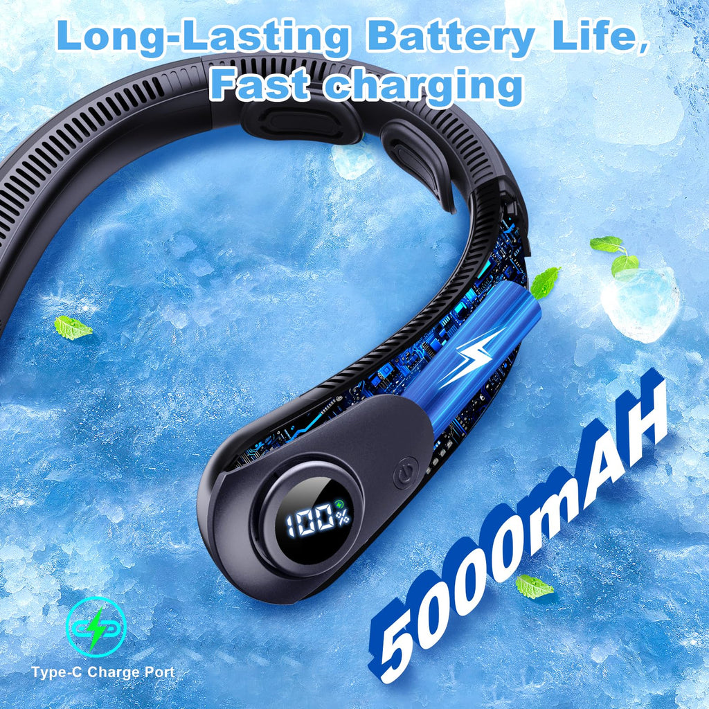 Portable Neck Fan that Blow Cold Air, LED Display, Rechargeable Hands-Free Wearable Cooling Personal Fan, 5 Speed, Neck Support, Bladeless Neck Air Conditioner, Gifts for Women/Men, Hot Flashes