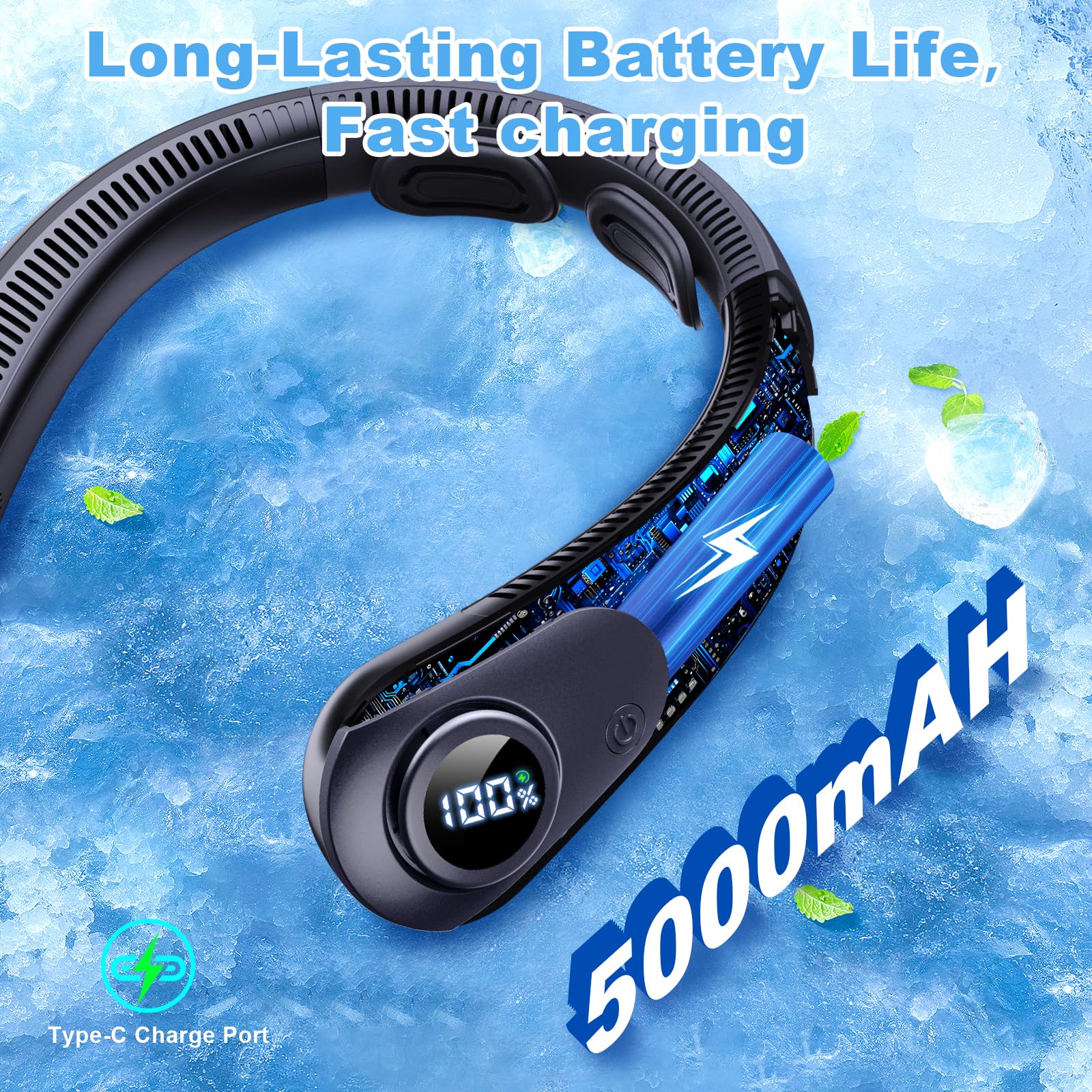 Portable Neck Fan that Blow Cold Air, LED Display, Rechargeable Hands-Free Wearable Cooling Personal Fan, 5 Speed, Neck Support, Bladeless Neck Air Conditioner, Gifts for Women/Men, Hot Flashes