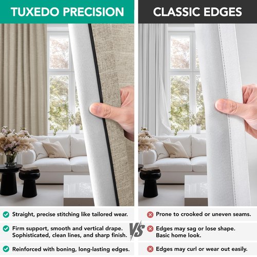 Deconovo Faux Linen 100% Blackout Curtains with Hidden Tabs & Pleat Tape, Tiebacks Included, Thermal Insulated Noise-Reducing Drapes for Bedroom & Living Room, Dark Beige, 50W x 108L, 2 Panels