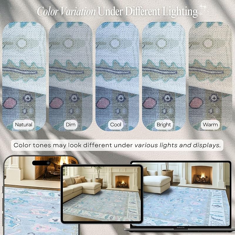 Fame Rugs Modern Oushak Rug 5x7 (4'9" x 6'9") Vintage Lavender Turkish Area Rug, Foldable & Washable