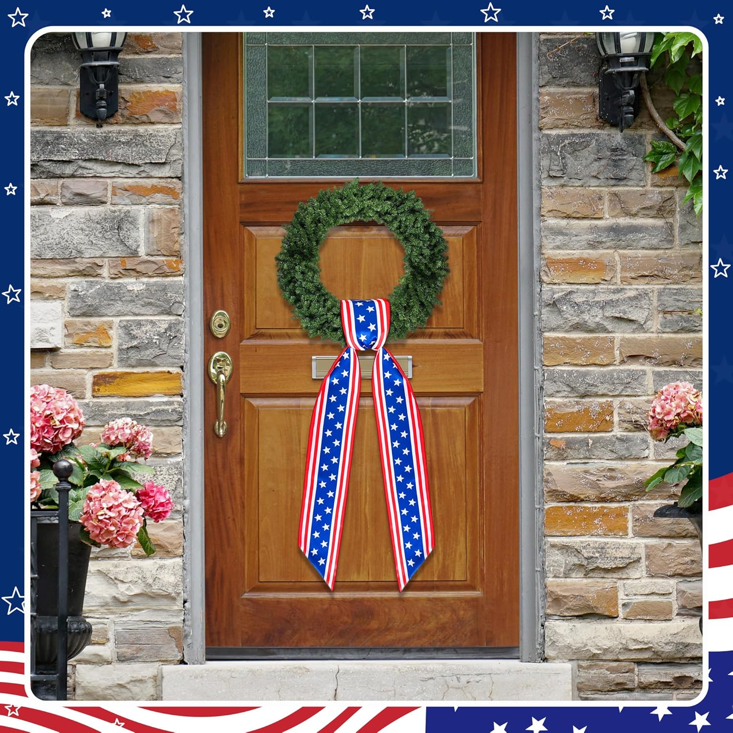 RunNico Patriotic Wreath Sash - 2 Pack Red, White & Blue 53" L x 3.4" W Satin Decor for 4th of July