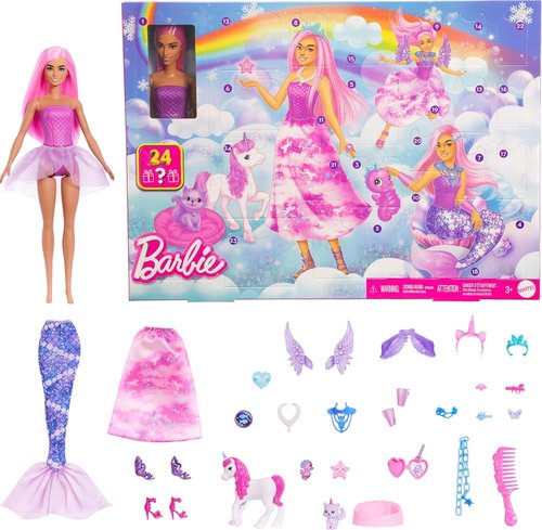 Barbie Advent Calendar - 24 Surprise Toy Accessories & Transforming Fashion Doll | Unicorn, Pets & More
