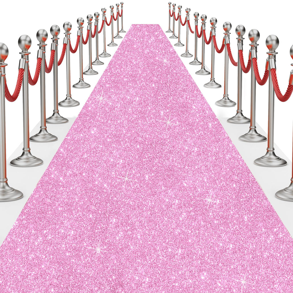 Glitter Carpet Runner for Party -200 GSM Thickness Non-Woven Fabric Runner Rug with Adhesive Tape, Hollywood Carpet for Event, Aisle Runner for Wedding Ceremony (Glitter Pink, 2.6FTx15FT)