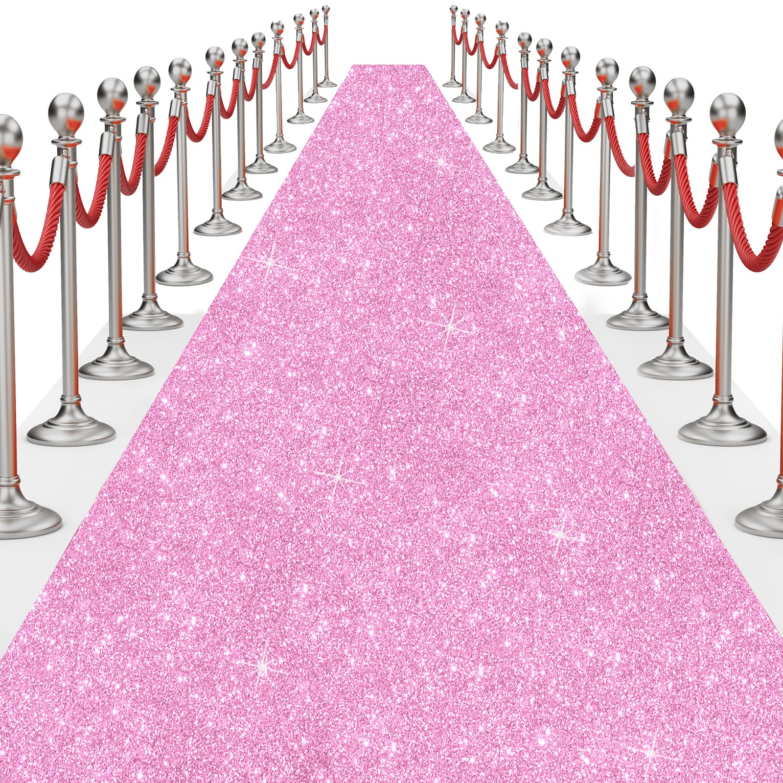 Glitter Carpet Runner for Party -200 GSM Thickness Non-Woven Fabric Runner Rug with Adhesive Tape, Hollywood Carpet for Event, Aisle Runner for Wedding Ceremony (Glitter Pink, 2.6FTx15FT)