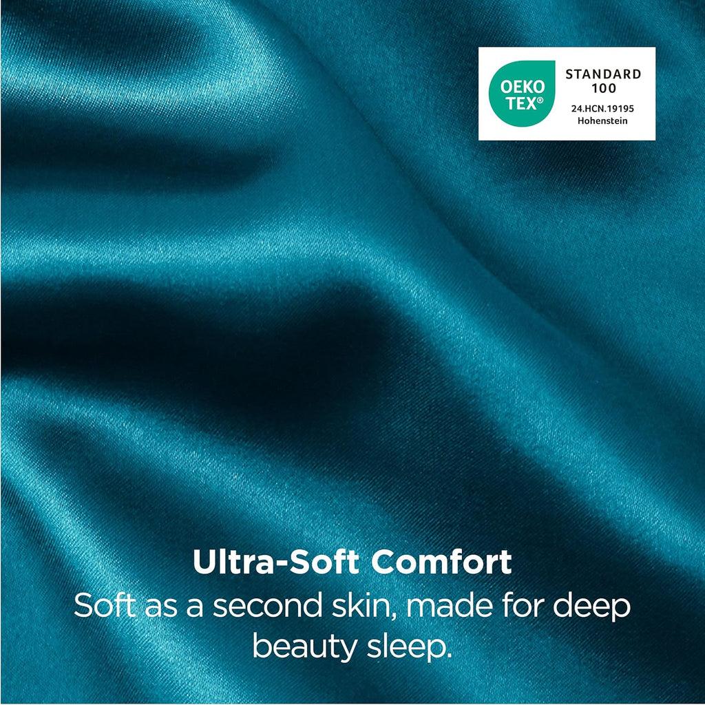 Bedsure King Size Satin Pillowcase Set - Teal Silky Pillow Cases for Hair & Skin, 20x36 Inches, 2-Pack