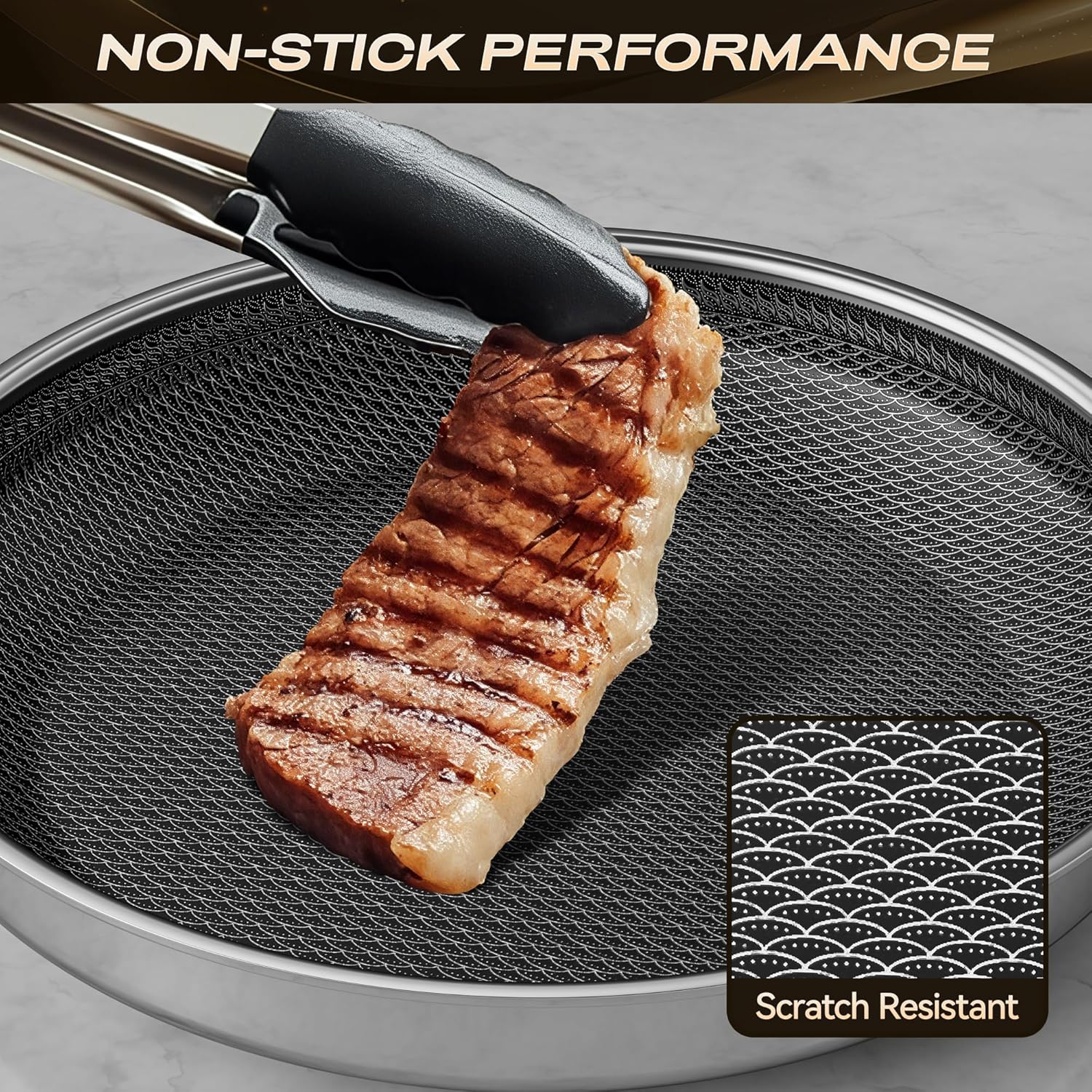 Skiennix Hybrid Nonstick 12-Inch Frying Pan - Stay-Cool Handle, Dishwasher-Safe & Oven-Safe Up to 600°F