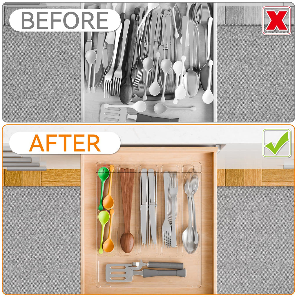 Yieach Clear Silverware Organizer with Lid - 12 inch Wide - Large Silverware Drawer Organizer & Tray and Utensil Drawer Organizers with Lid,BPA Free Plastic Flatware Drawers Organizers for Fork,Spoon