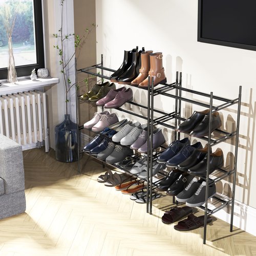 Simple Houseware 4-Tier Expandable Shoe Racks with Shelves for 16 Pairs of Shoes, Black