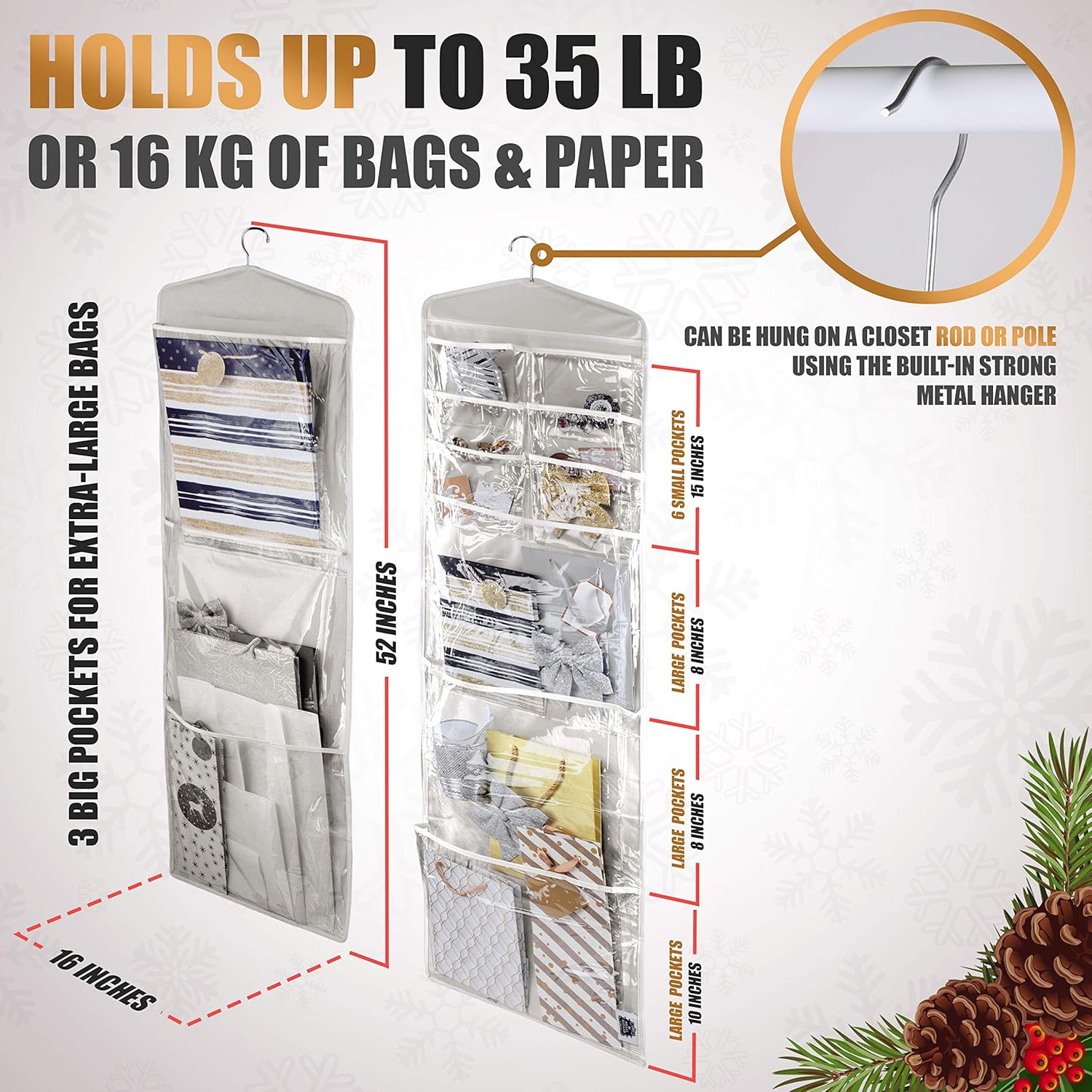 Skiennix Large Double-Sided Gift Bag Organizer - Tissue Paper Holder in Grey