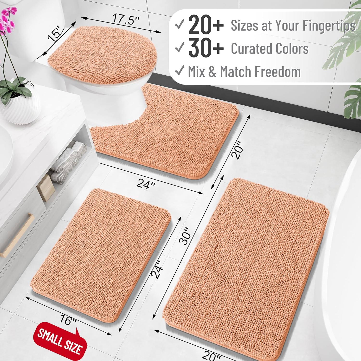 OLANLY Bathroom Rugs - Extra Soft Absorbent Chenille Mats | 36x24, Quick Dry, Machine Washable, Peach