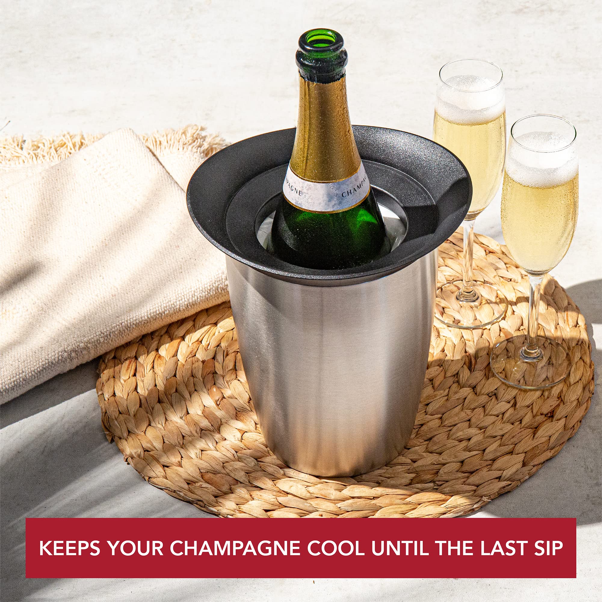 Vacu Vin Champagne Cooler – Stainless Steel Active Bottle Chiller – Includes Removable Cooling Sleeve – Keeps Champagne Cold for Hours – Stylish & Reusable Ice-Free Tabletop Cooler