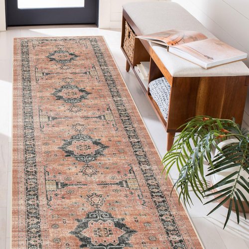Hallway Washable Runner Rug - Vintage Non-Slip 2'6''x14'' Soft Indoor Carpet for Kitchen & Entryway