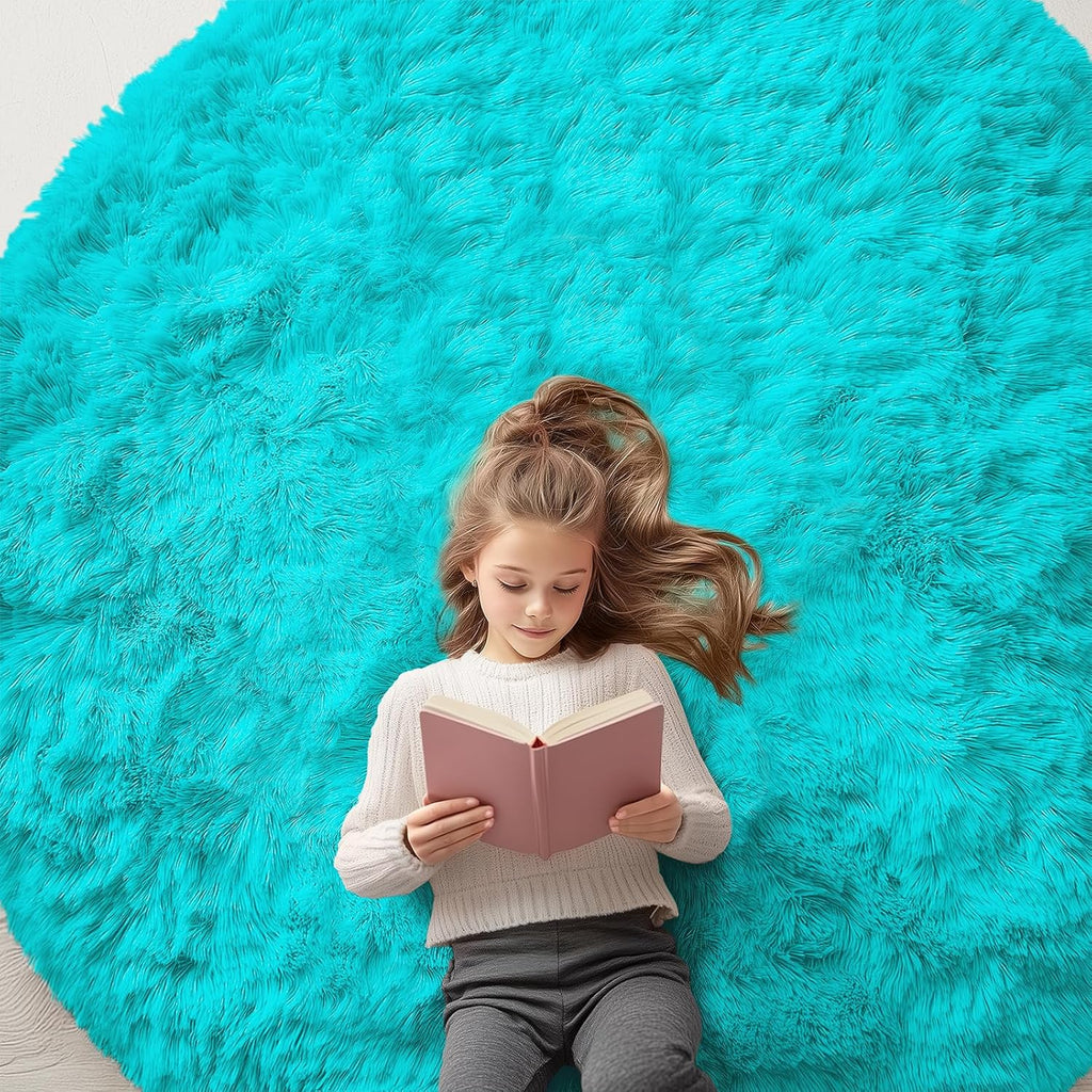 OLANLY Teal Blue Round Rug - Soft & Fluffy 6 ft Machine Washable Area Rug for Bedroom & Living Room