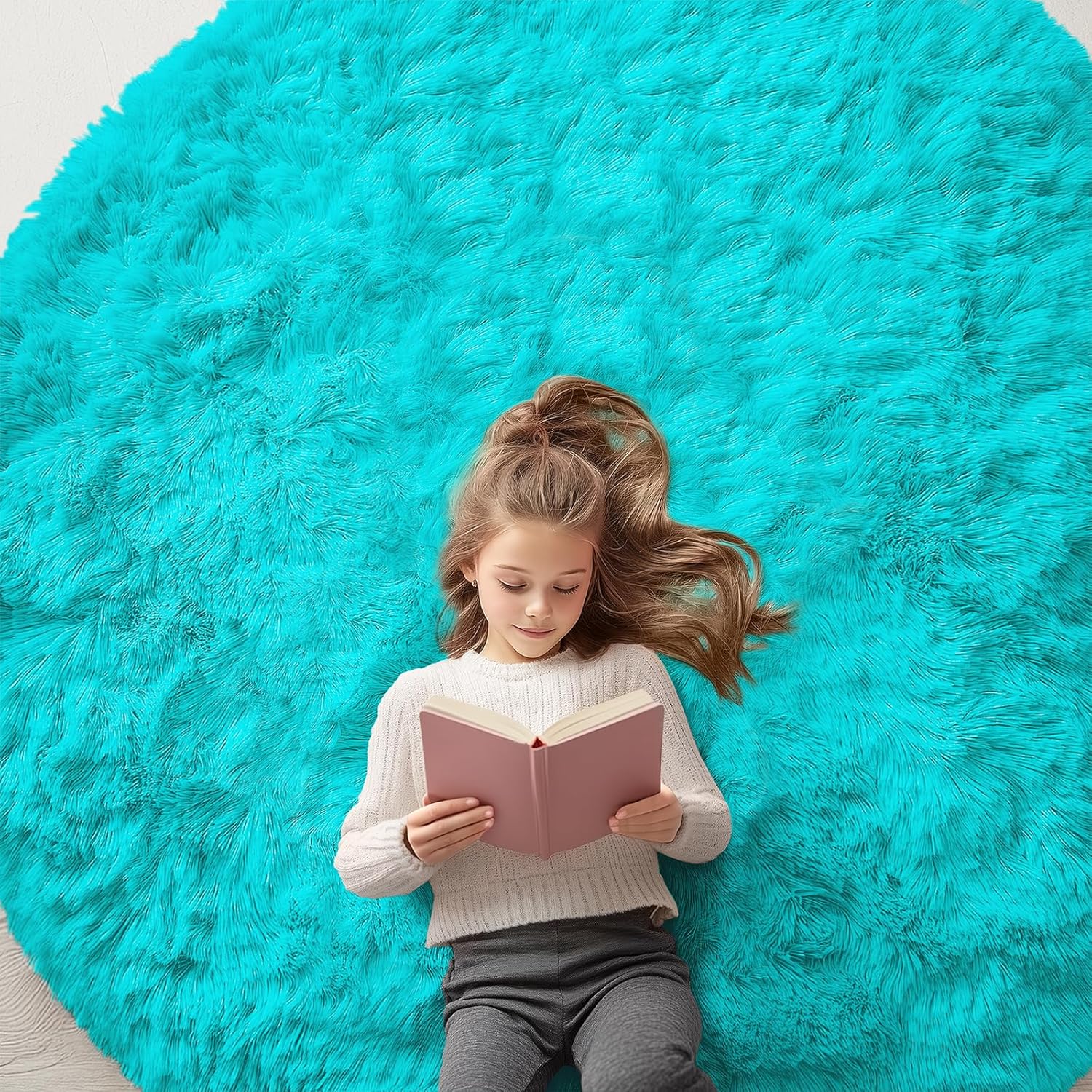 OLANLY Teal Blue Round Rug - Soft & Fluffy 6 ft Machine Washable Area Rug for Bedroom & Living Room