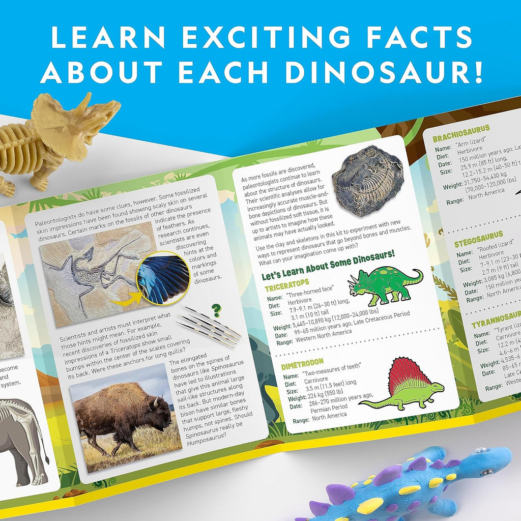 National Geographic Clay Dinosaur Arts & Crafts Kit - Air Dry Clay with 5 Colors & Dino Skeletons for Kids Ages 4-10