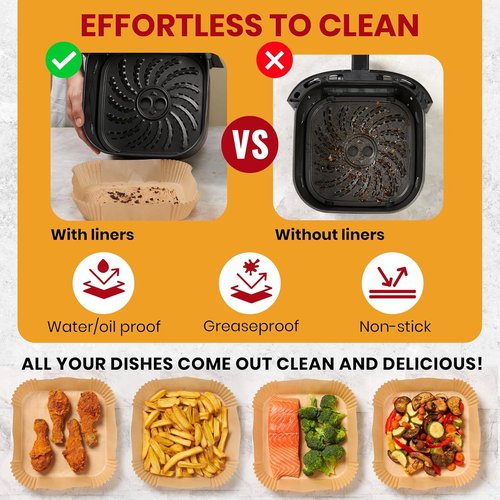 Baker's Signature Air Fryer Paper Liners - 125 Pcs Non-Stick & Oil Proof for Easy Cleanup | 8” Square for 5-8 Qt Baskets