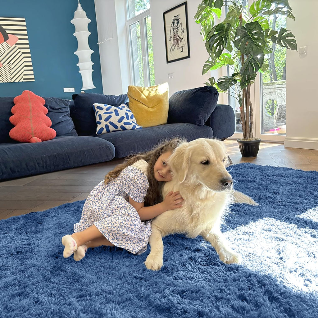 OLANLY Runner Rugs - Soft, Machine Washable Shaggy Carpet for Hallway & Bedroom | Blue 2x5 ft