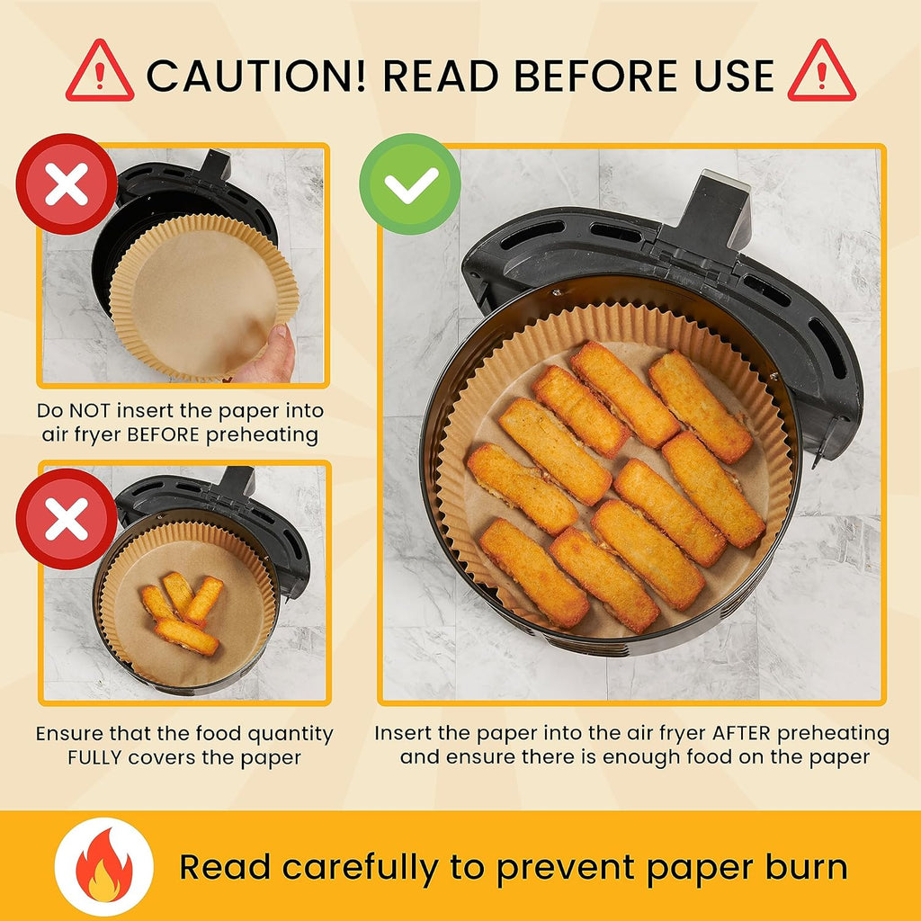 Baker's Signature Air Fryer Liners - 125 Pcs Round Non-Stick Disposable Paper | 8 Inch for 5-8 Qt Baskets