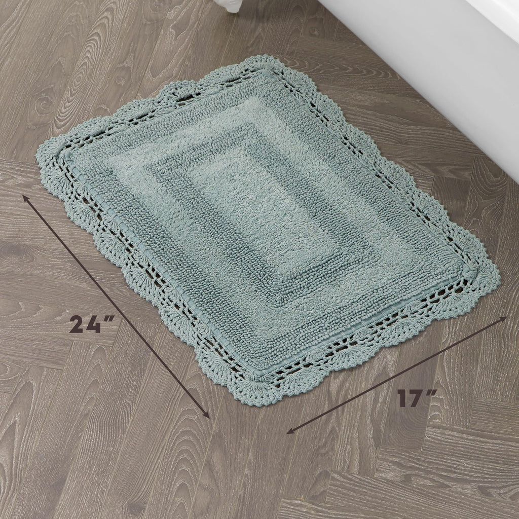 Laura Ashley Absorbent Bath Mat Reversible Crochet Soft and Plush Bathroom Mat 100% Cotton 17x24 Bath Rug, Aqua Blue