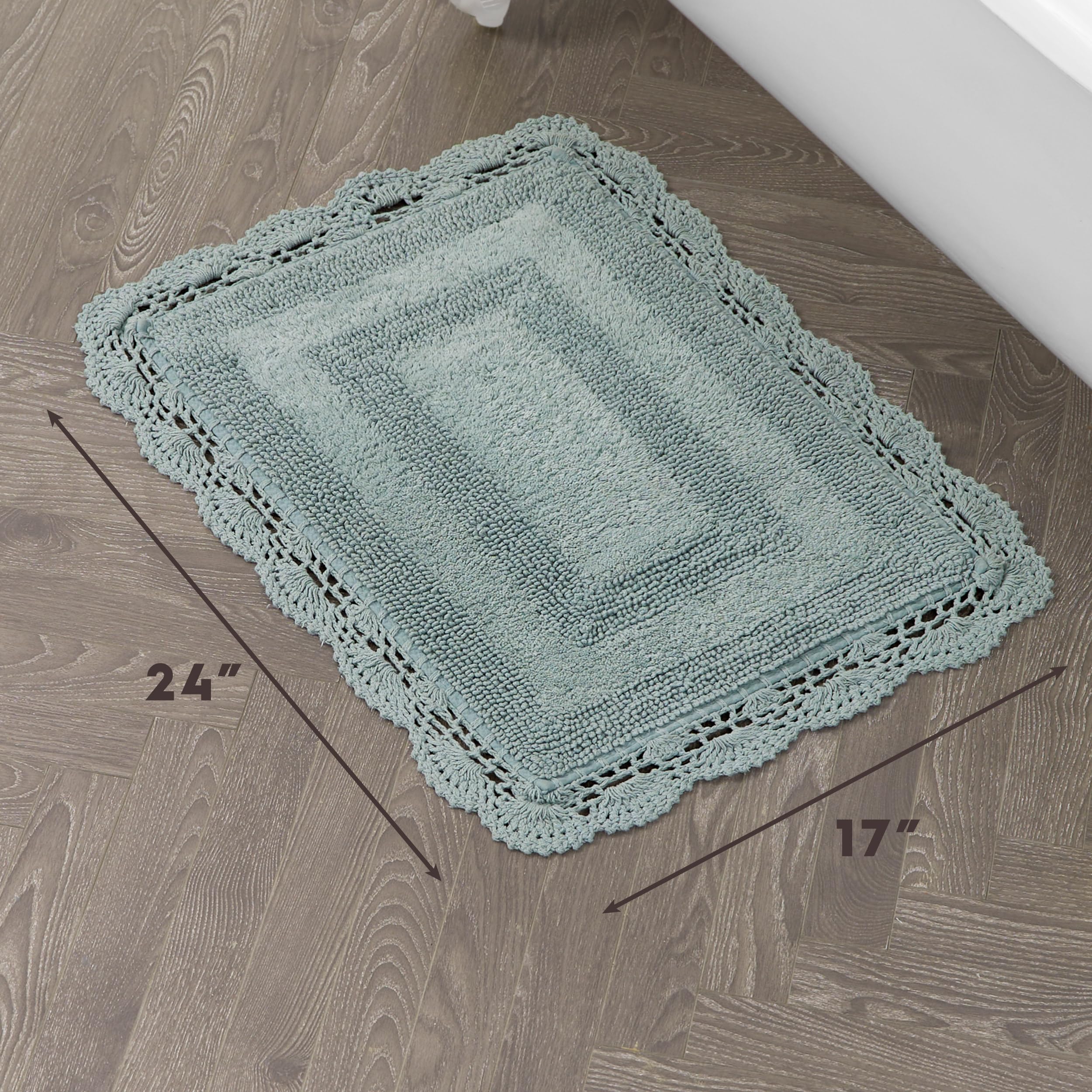 Laura Ashley Absorbent Bath Mat Reversible Crochet Soft and Plush Bathroom Mat 100% Cotton 17x24 Bath Rug, Aqua Blue