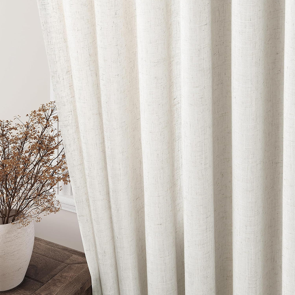 Skiennix Cream Linen Back Tab Curtains - 84 Inch Length | 2 Panel Set for Modern Farmhouse Decor