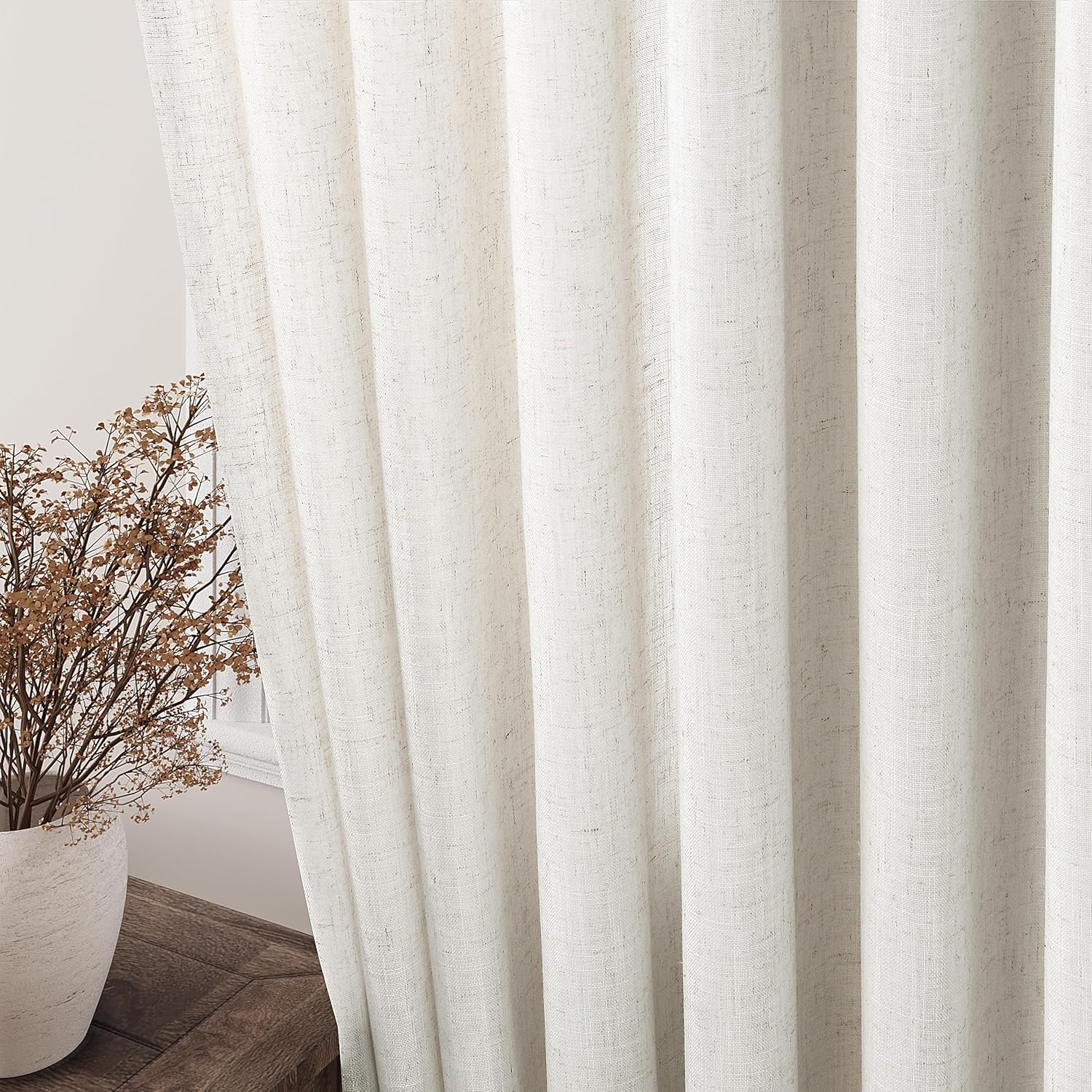 Skiennix Cream Linen Back Tab Curtains - 84 Inch Length | 2 Panel Set for Modern Farmhouse Decor