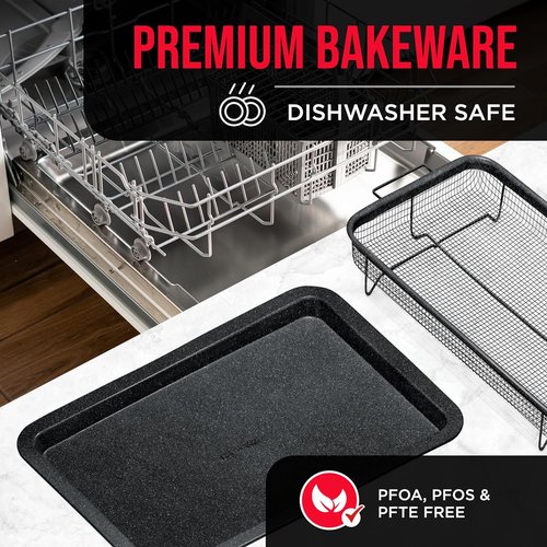 Bakken Swiss Crisper Tray - Large Non-Stick Gray Marble Coating | 2-Piece Set for Healthier Cooking