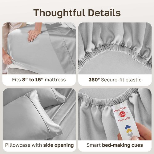 California Design Den Twin XL Cotton Sheets Set - 100% Soft Cotton, 400 Thread Count, Silky Smooth - Light Grey