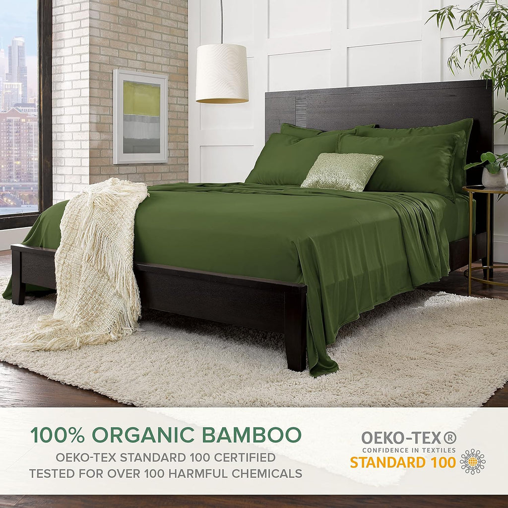 Pure Bamboo King Sheets - Luxuriously Soft & Cooling 100% Organic Viscose Bed Sheet Set | King Size, Pesto Color