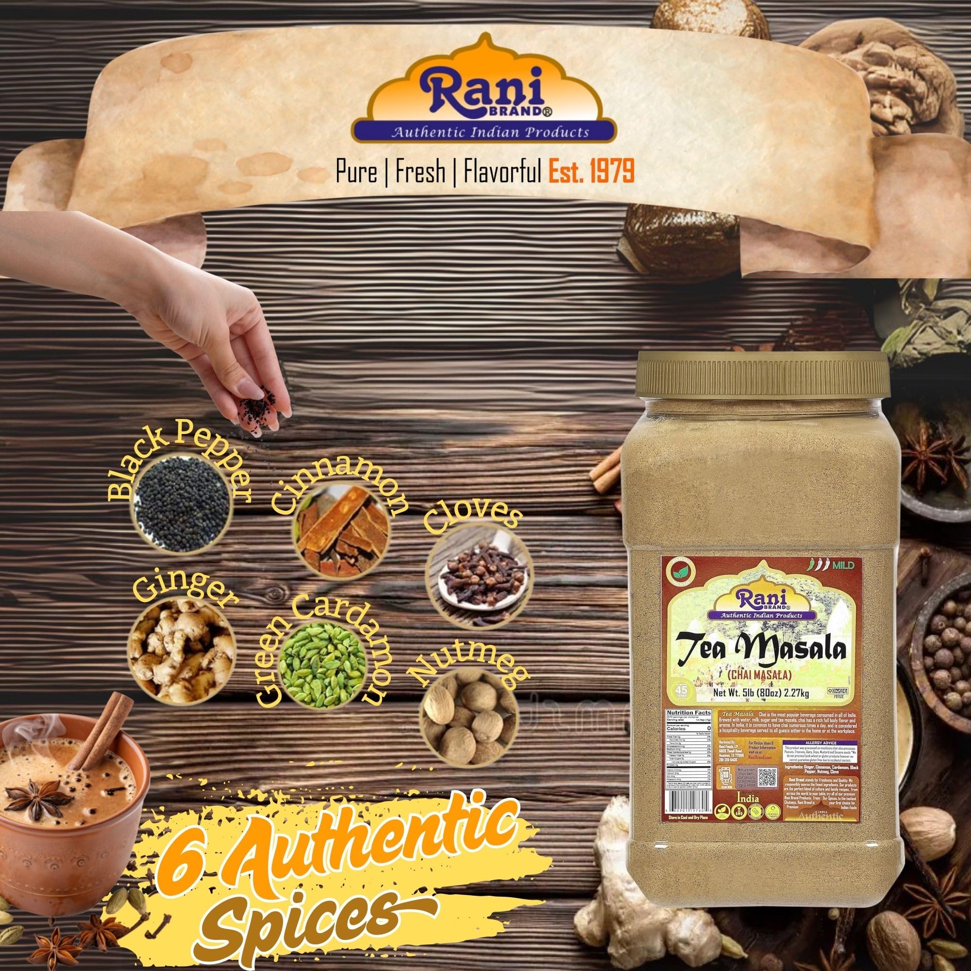Rani Tea (Chai) Masala Indian Spice Blend 80oz (5lbs) 2.27kg Bulk PET Jar ~ All Natural | Vegan | Gluten Friendly | Salt & Sugar Free | NON-GMO | No Colors | Indian Origin