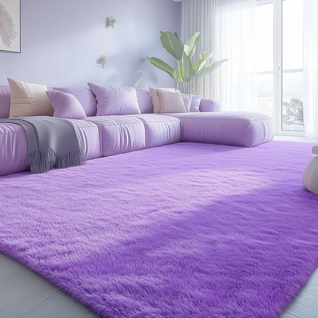 OLANLY Large Area Rug - Soft Fluffy Shaggy Carpet for Living Room & Bedroom | 8x10, Purple
