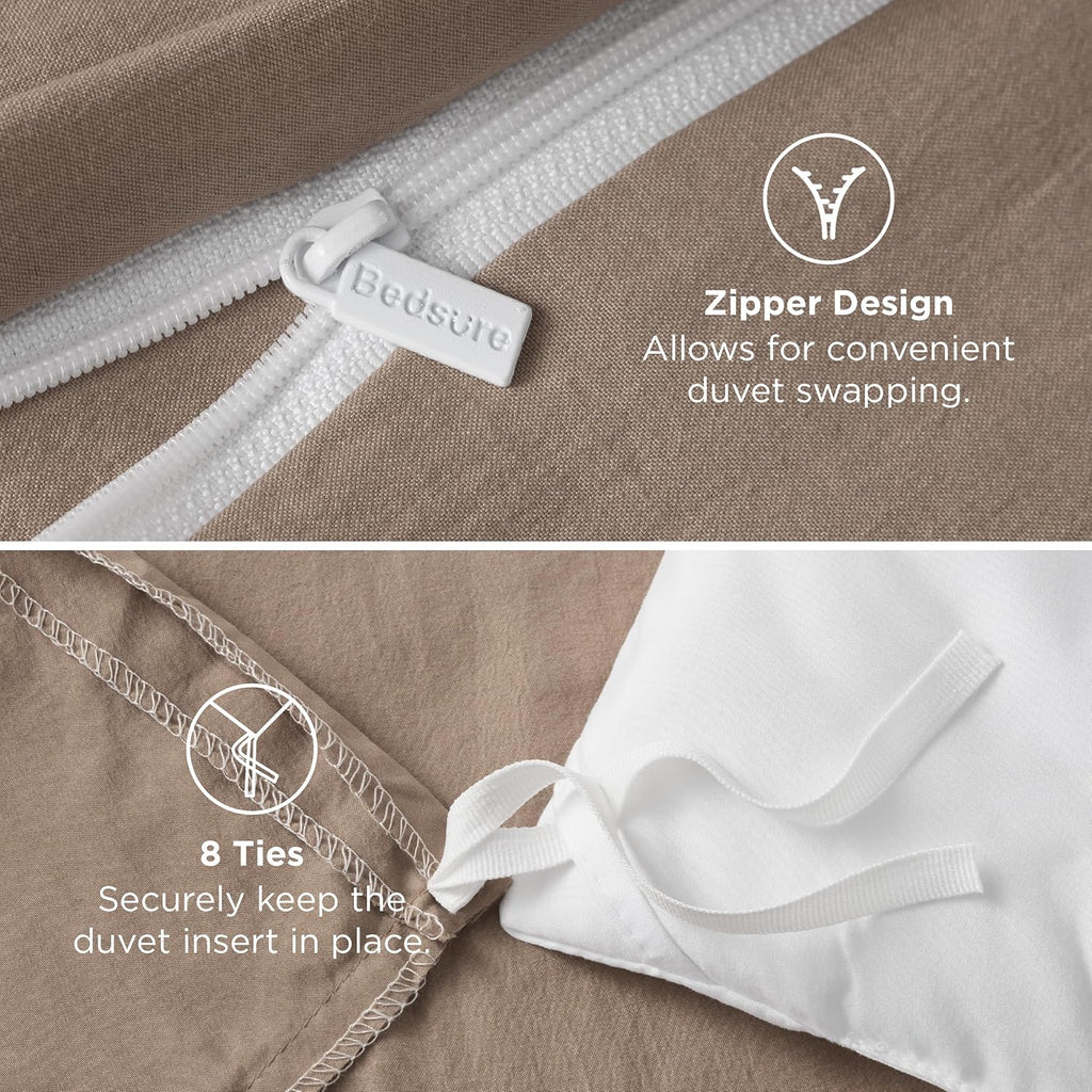 Bedsure Khaki Duvet Cover Set - Extra Soft King Size Bedding, 3 Pieces with Zipper Closure & Pillow Shams